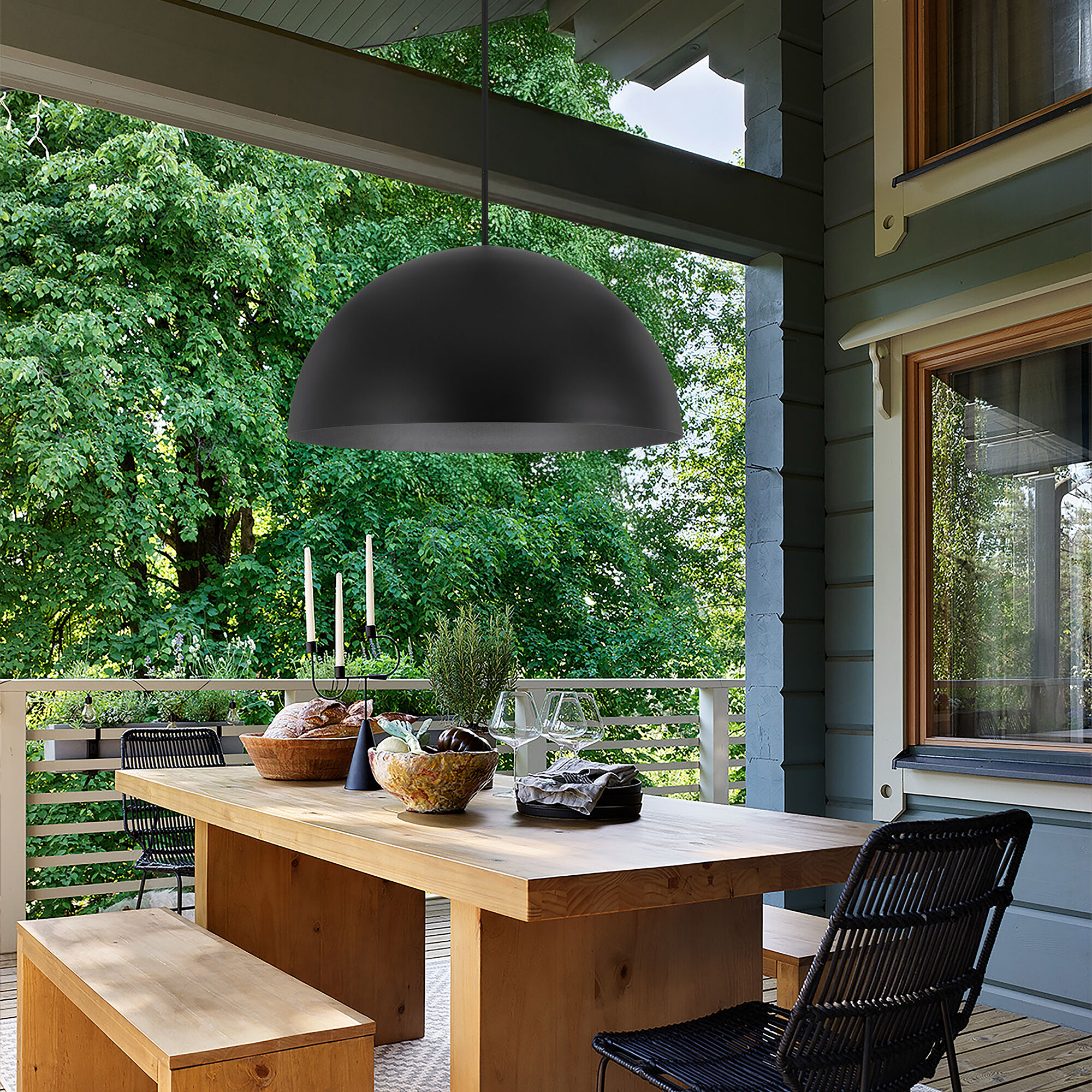 Half Round LED 31.5 inch Sand Black Outdoor Pendant